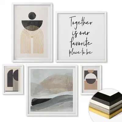 Set de 5 tablouri înrămate cu abstracțiuni moderne în culori discrete