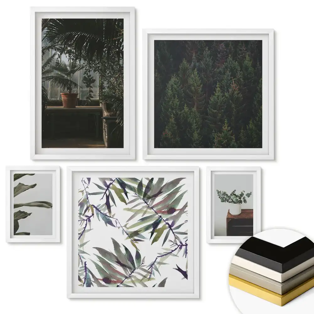 Set 5 tablouri înrămate Armonie verde