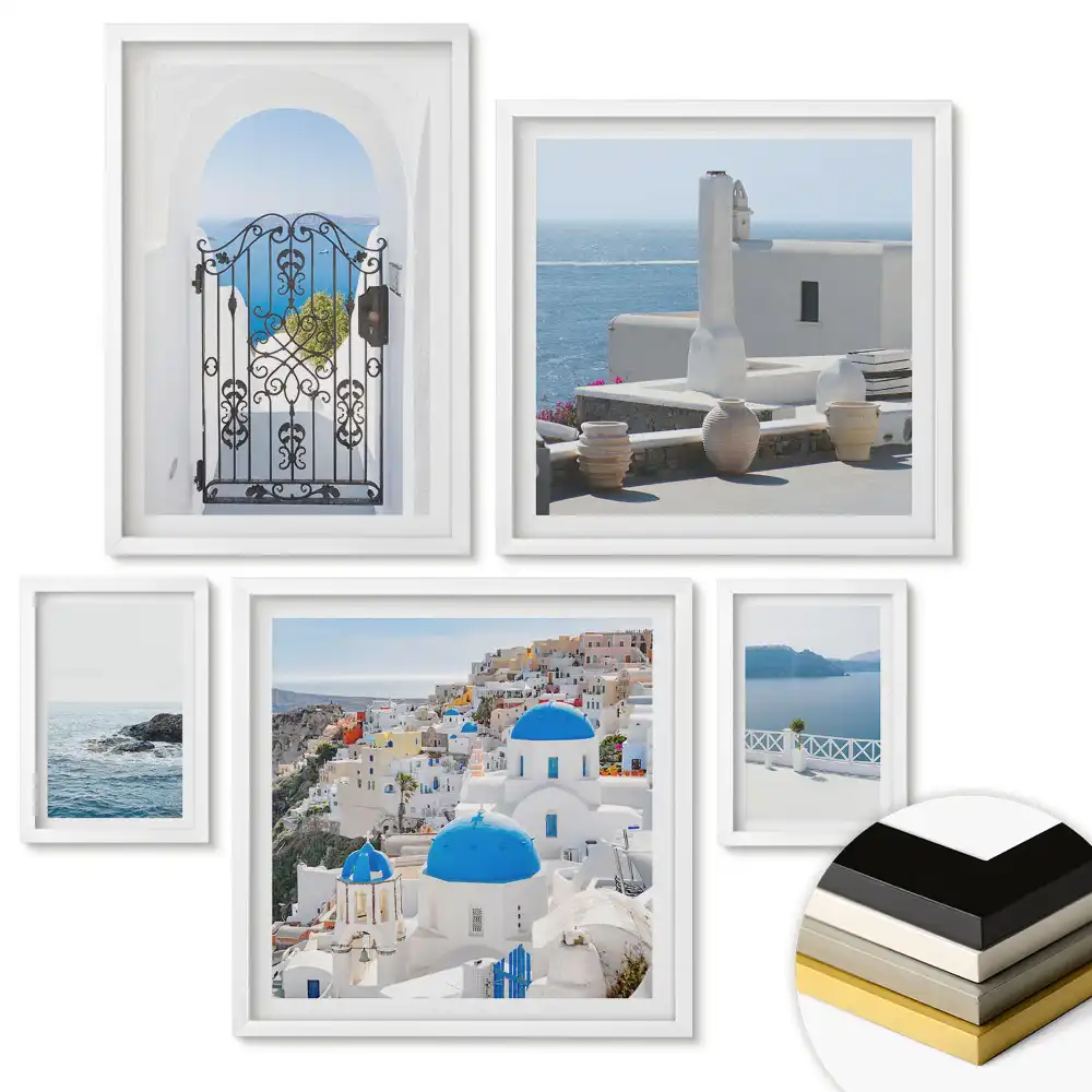 Set de tablouri înrămate Peisaje din Santorini cu rame albe