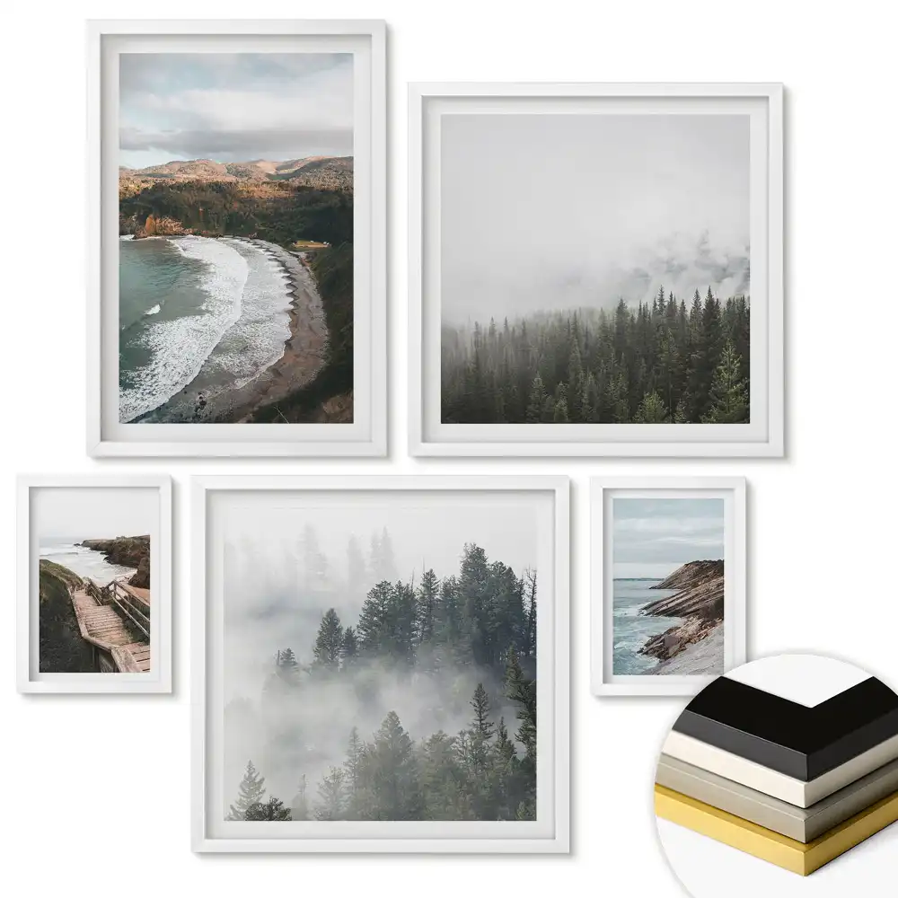 Set de 5 tablouri înrămate cu peisaje naturale