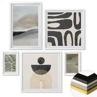 Set 5 tablouri înrămate Peisaje abstracte în culori discrete
