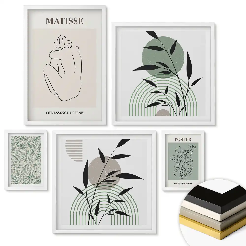 Set de 5 tablouri înrămate cu tematică botanică în stil modern