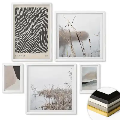 Set de 5 tablouri înrămate cu artă modernă în culori discrete