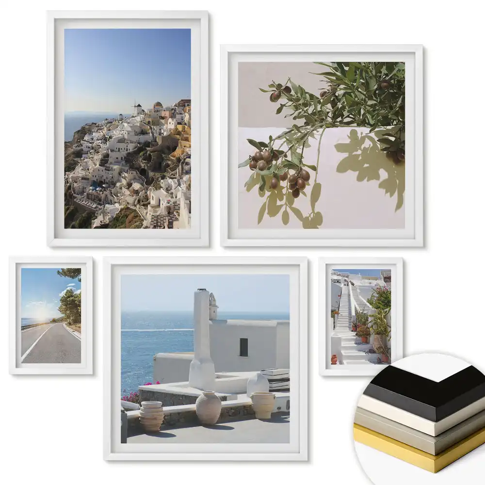 Set de tablouri înrămate cu peisaje din Santorini