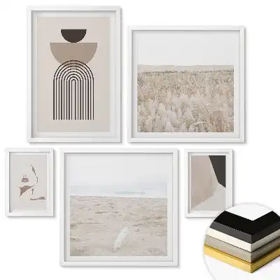 Set de 5 tablouri înrămate cu forme abstracte și minimaliste