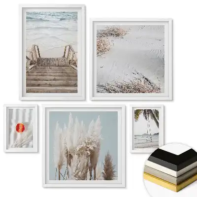 Set de 5 tablouri înrămate cu tematică de fructe, plajă și natură