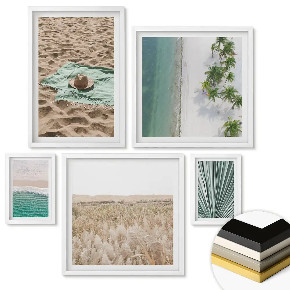 Set 5 tablouri înrămate Inspirații tropicale în culori naturale