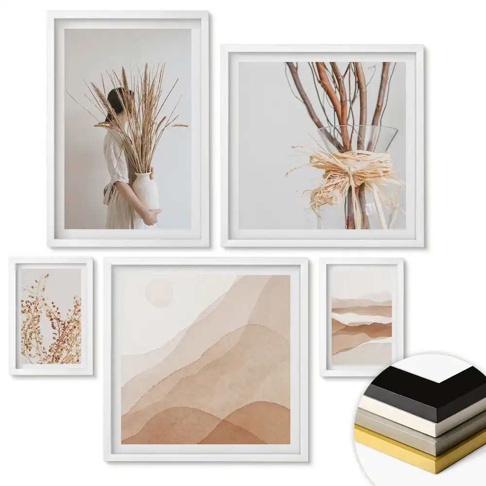 Set 5 tablouri înrămate Frumusețe naturală în stil minimalist