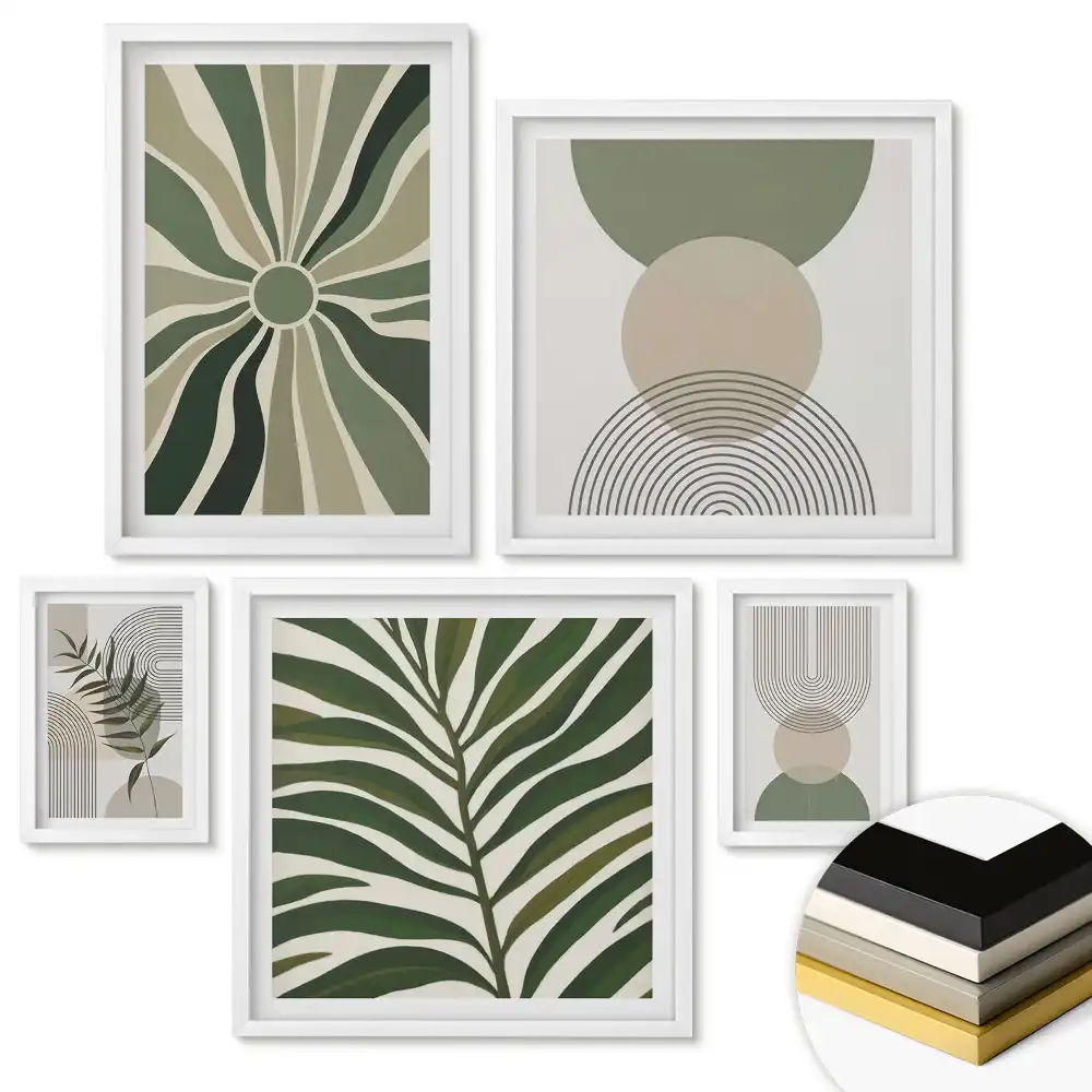 Set de tablouri înrămate cu modele abstracte în nuanțe de verde