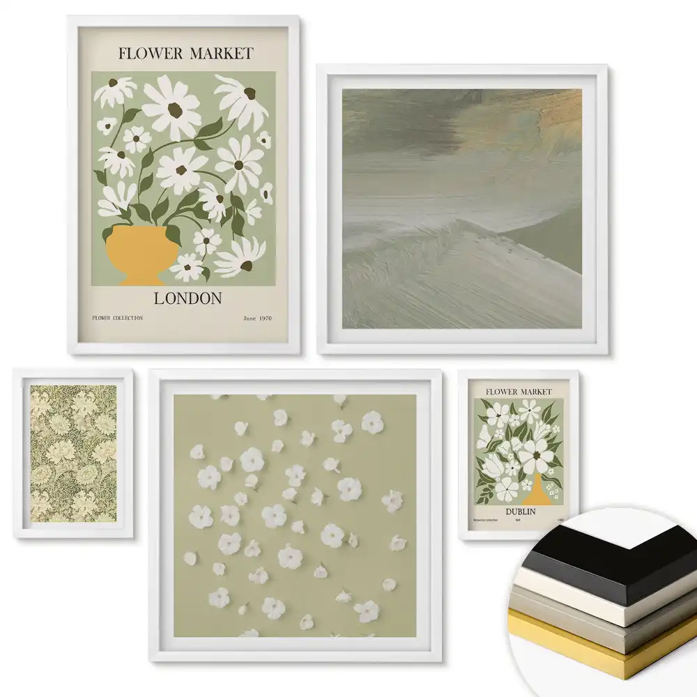 Set de 5 tablouri înrămate Inspirații florale în culori discrete