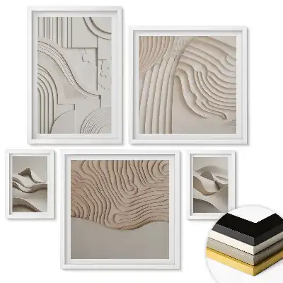 Set de 5 tablouri înrămate Valuri abstracte în nuanțe neutre