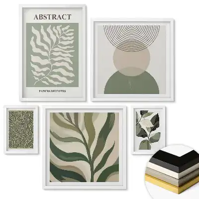 Set 5 tablouri înrămate Modele abstracte în nuanțe de verde