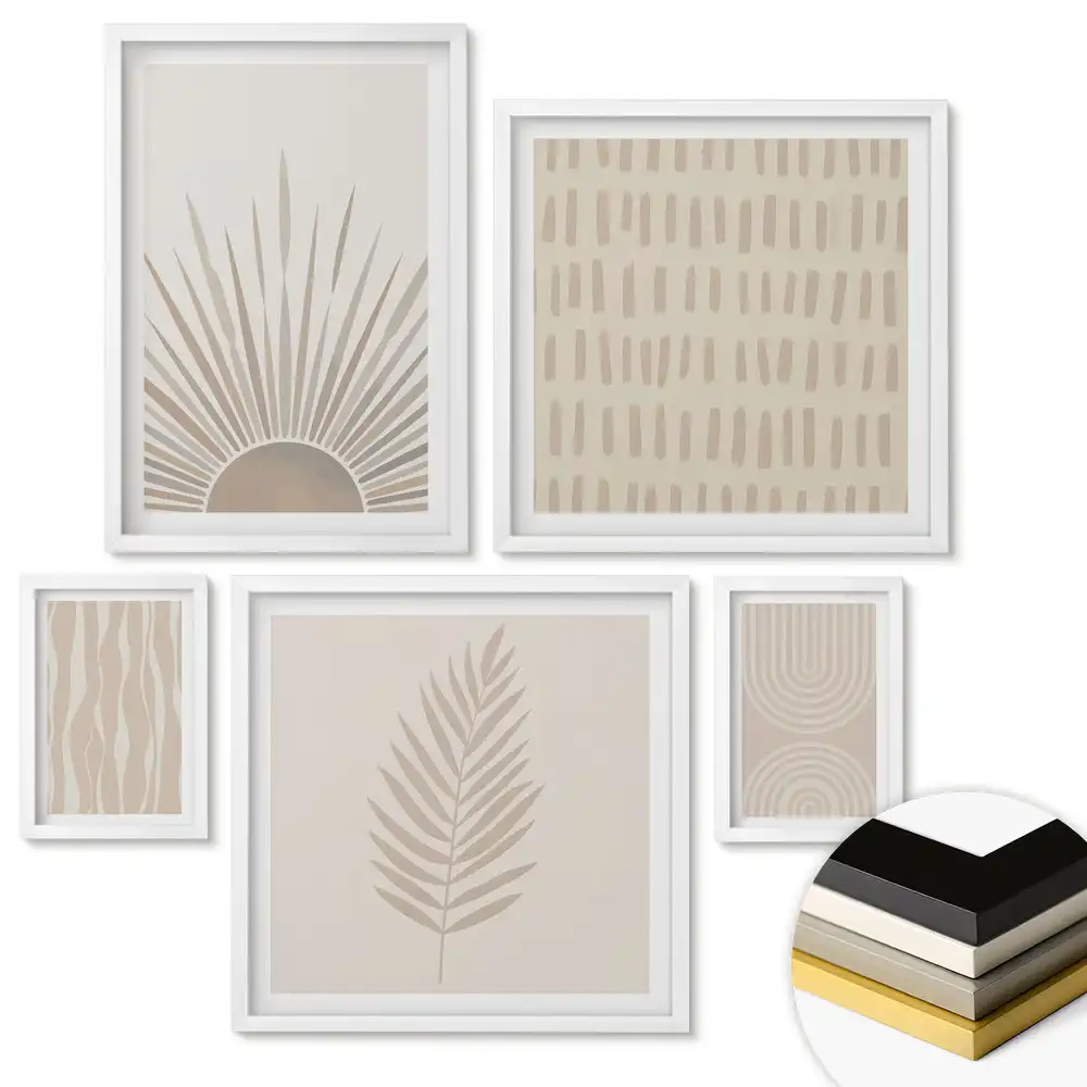 Set de tablouri înrămate cu modele minimaliste în culori discrete