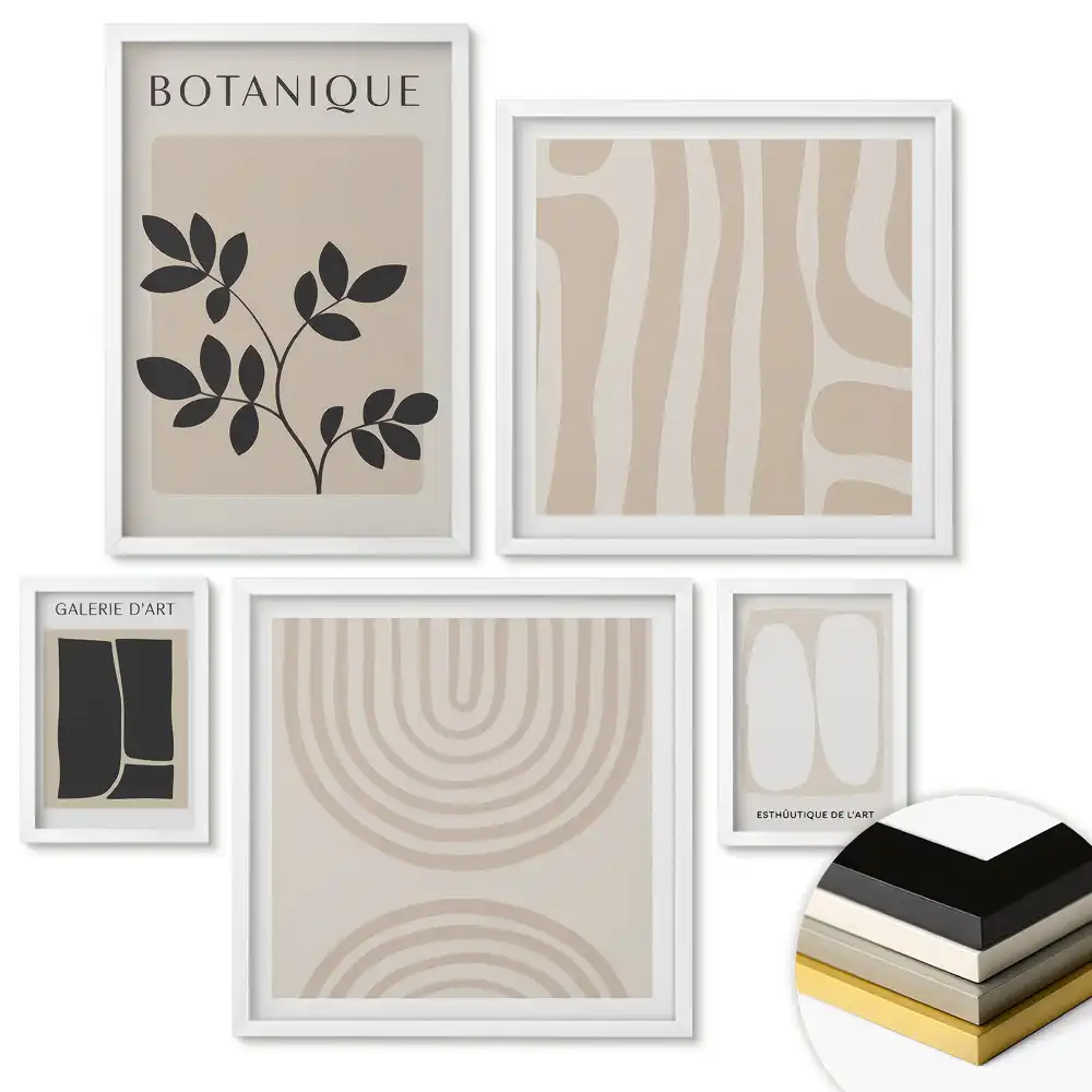 Set 5 tablouri înrămate Modele moderne în culori discrete