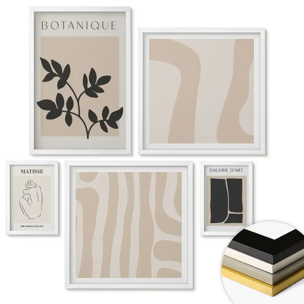Set de tablouri înrămate cu motive vegetale și geometrice abstracte