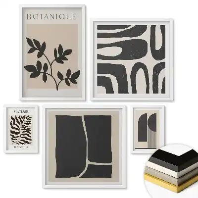 Set 5 tablouri înrămate Grafică în stil botanic modern