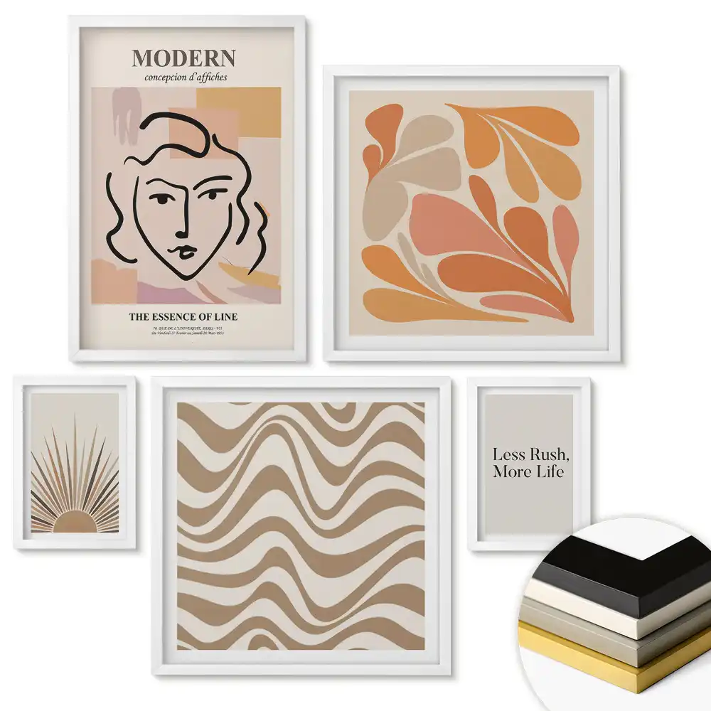 Set 5 tablouri înrămate cu abstracțiuni moderne în culori discrete