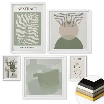 Set 5 tablouri înrămate Compoziții abstracte cu motive vegetale
