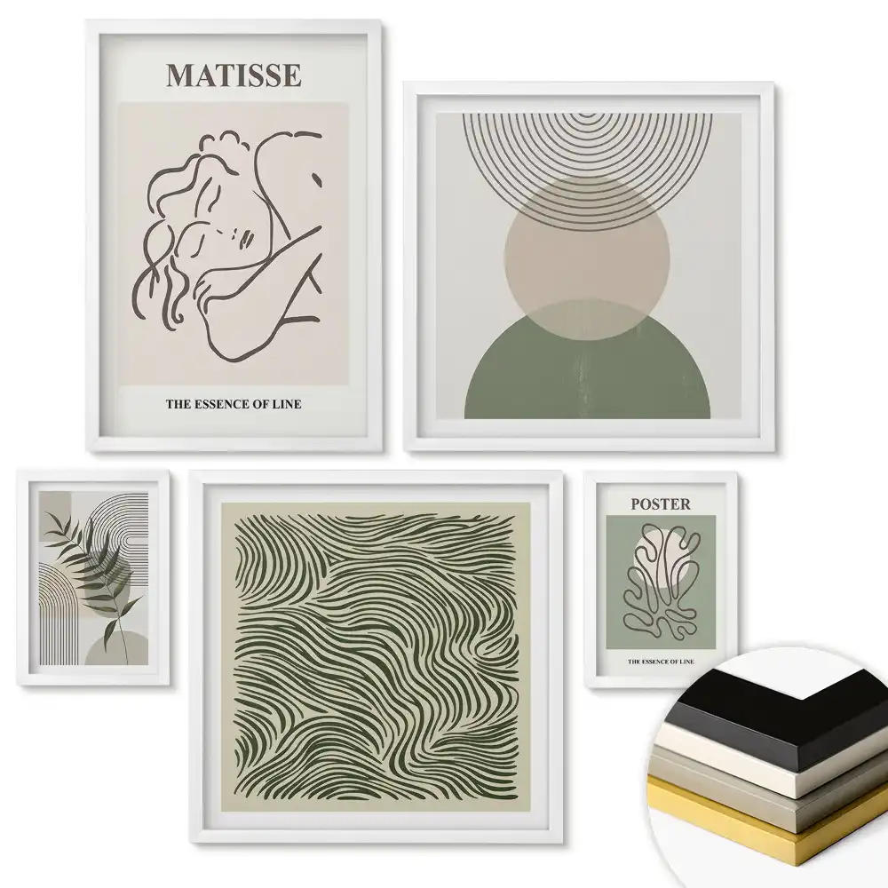 Set de tablouri înrămate cu forme abstracte și motive naturale