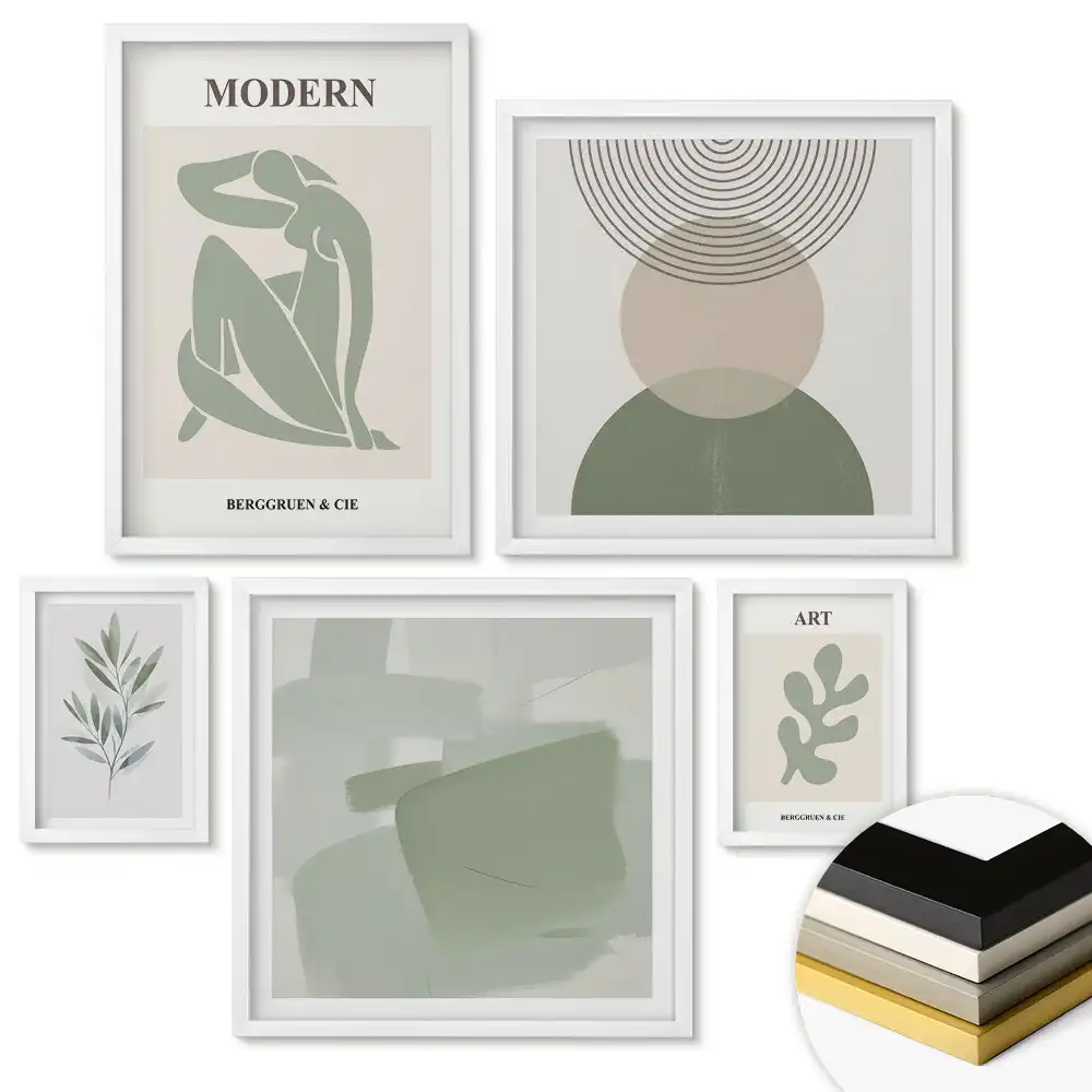 Set 5 tablouri înrămate cu grafică modernă în culori discrete