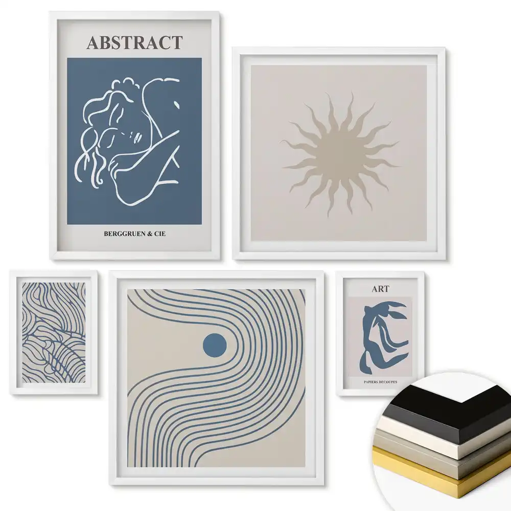 Set de 5 tablouri înrămate cu grafică modernă în stil minimalist