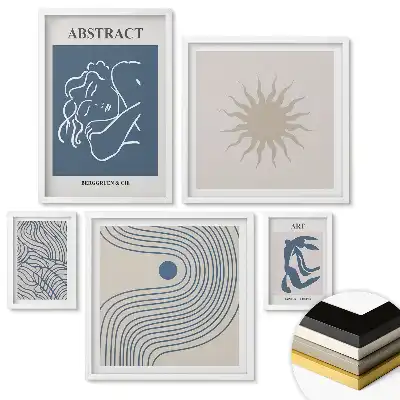 Set de 5 tablouri înrămate cu grafică modernă în stil minimalist