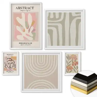 Set 5 tablouri înrămate Compoziții abstracte în culori delicate