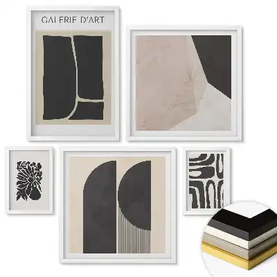 Set de tablouri înrămate cu abstracțiuni moderne în tonuri pământii