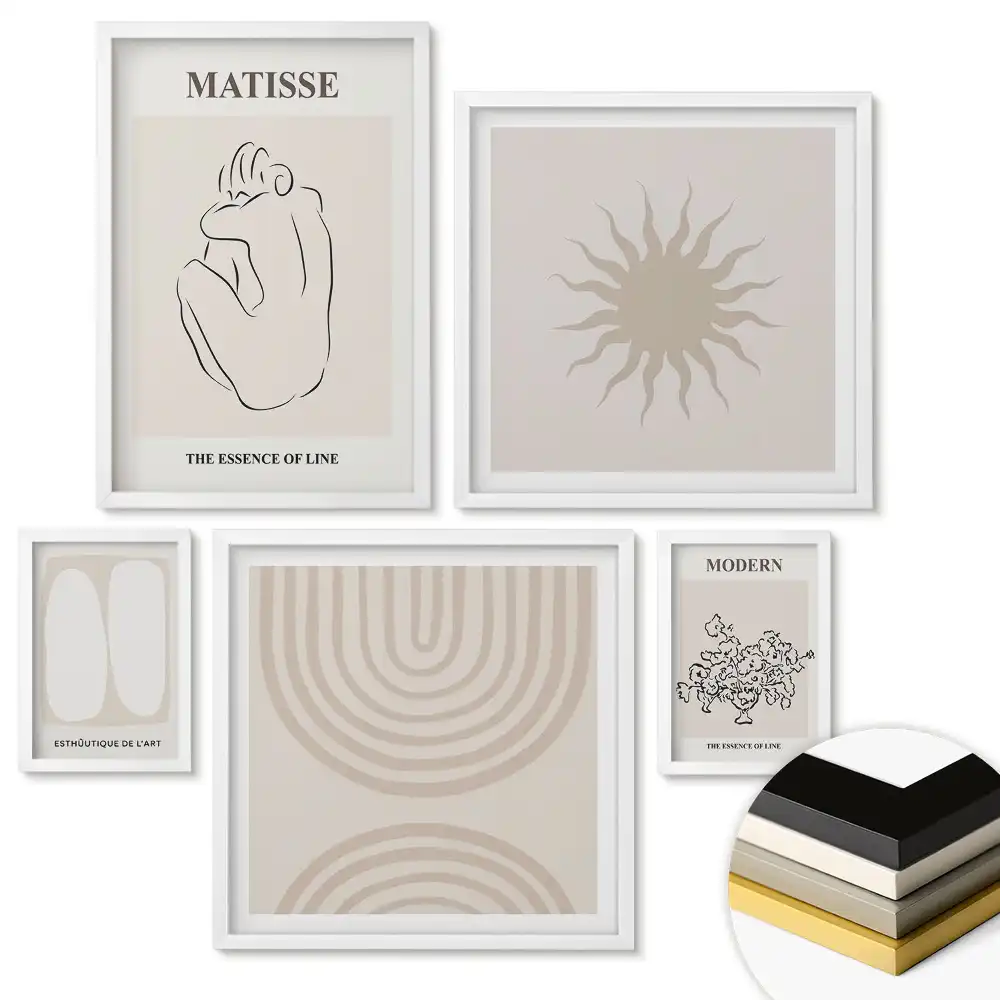 Set de tablouri înrămate cu forme și linii abstracte artistice