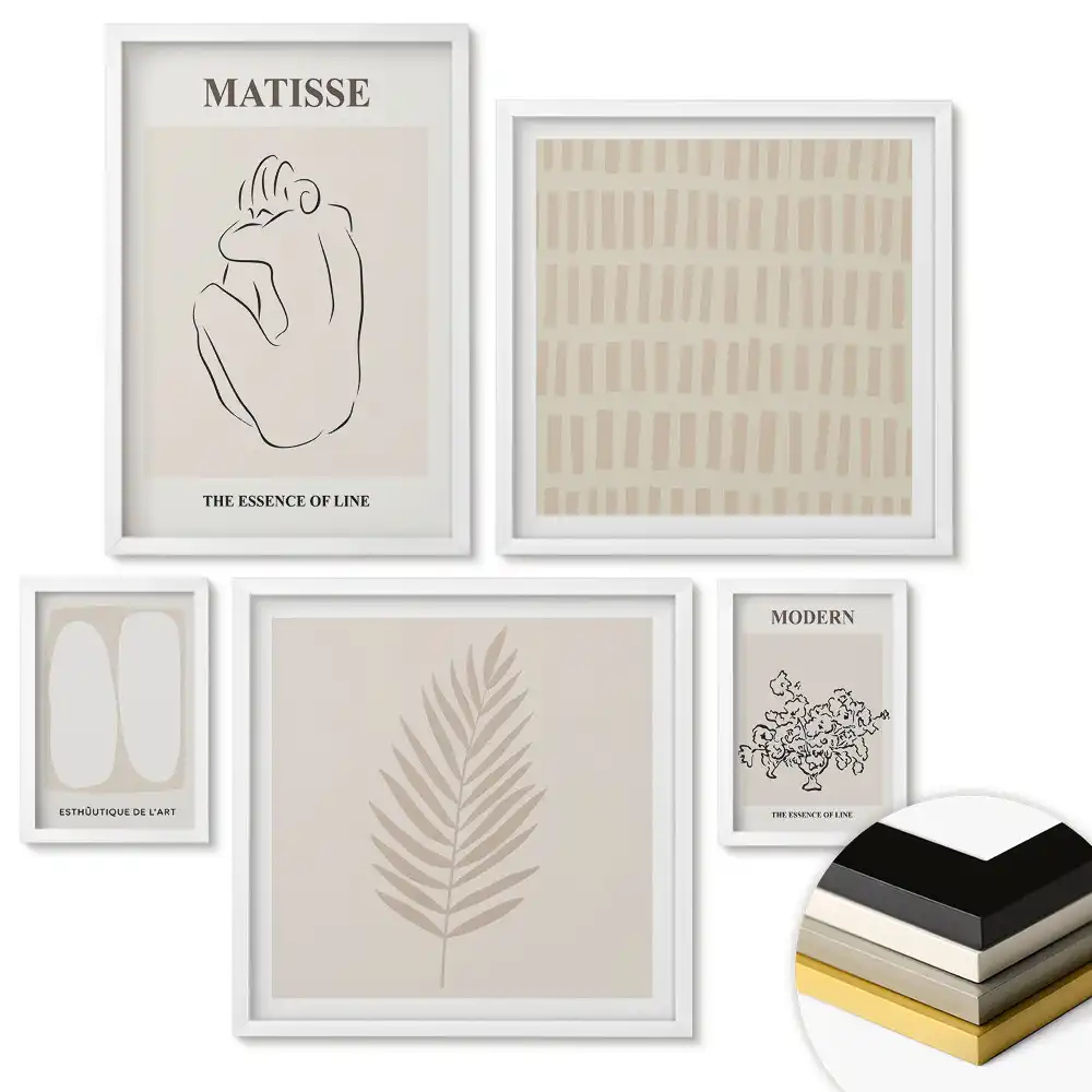 Set de 5 tablouri înrămate cu inspirații minimaliste în culori neutre