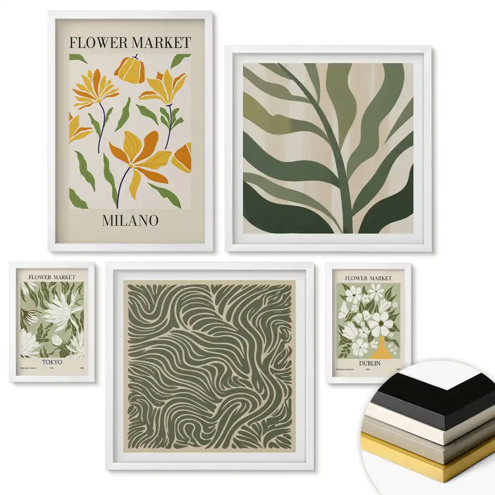 Set de 5 tablouri înrămate Inspirații florale din diferite orașe