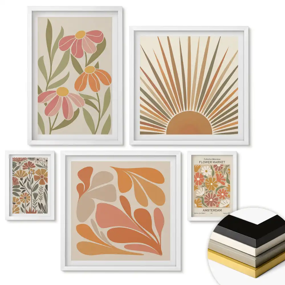 Set de 5 tablouri înrămate Inspirații florale din Amsterdam și soare