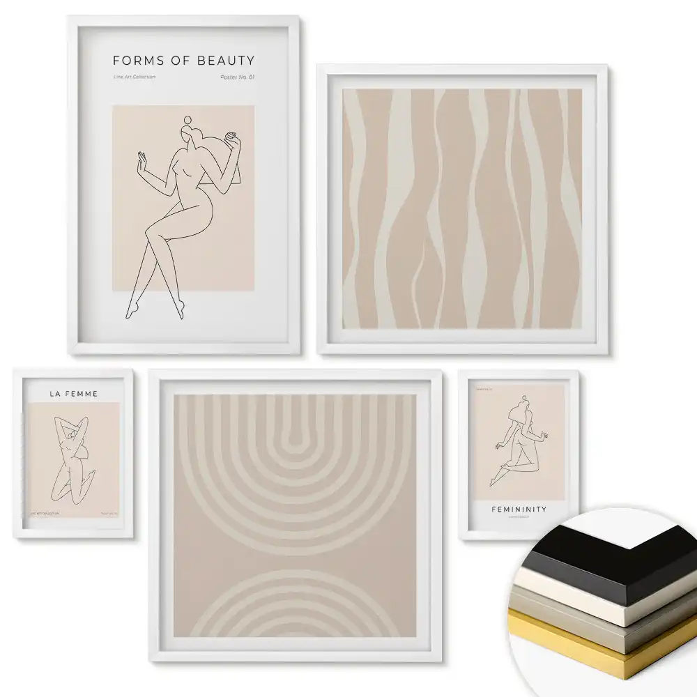 Set 5 tablouri înrămate Forme abstracte și frumusețe feminină
