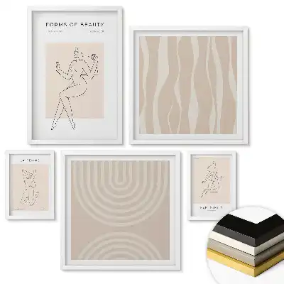 Set 5 tablouri înrămate Forme abstracte și frumusețe feminină