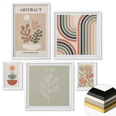 Set 5 tablouri înrămate Compoziții abstracte moderne în culorile naturii