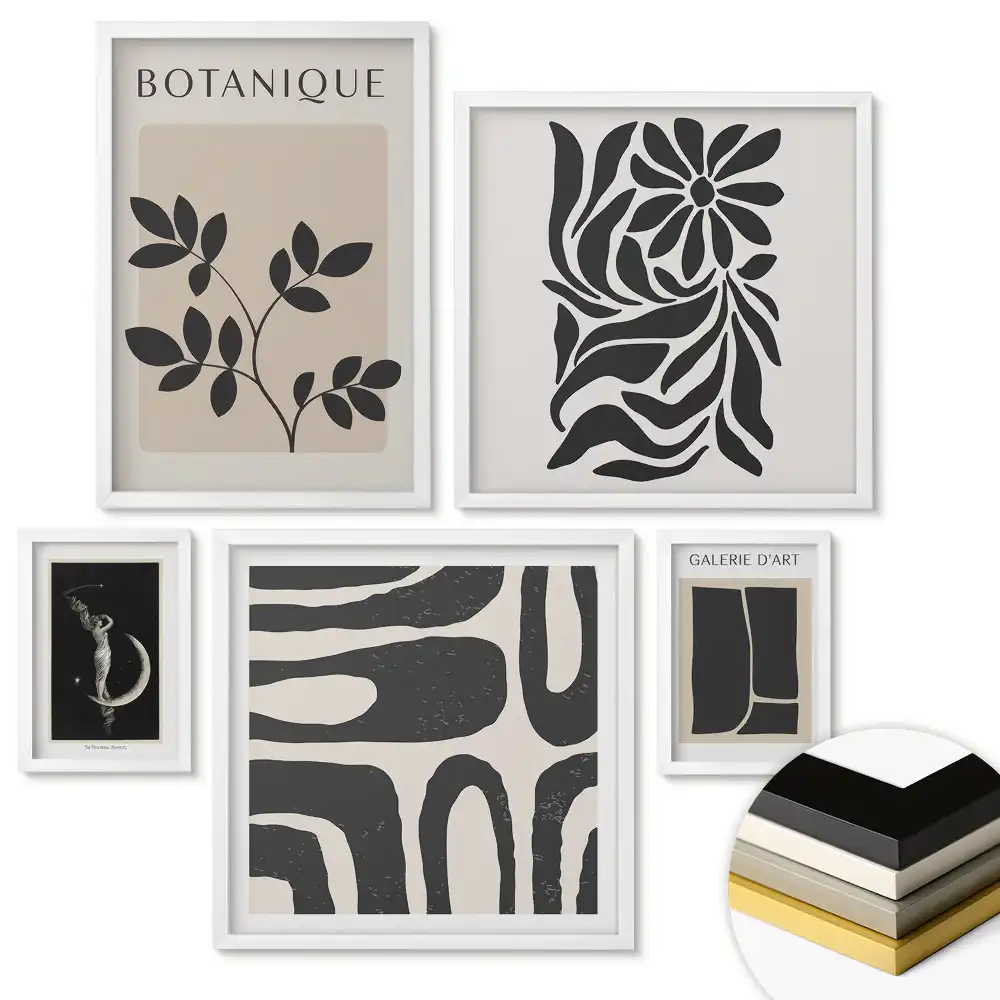 Set de tablouri înrămate cu grafică modernă în stil minimalist