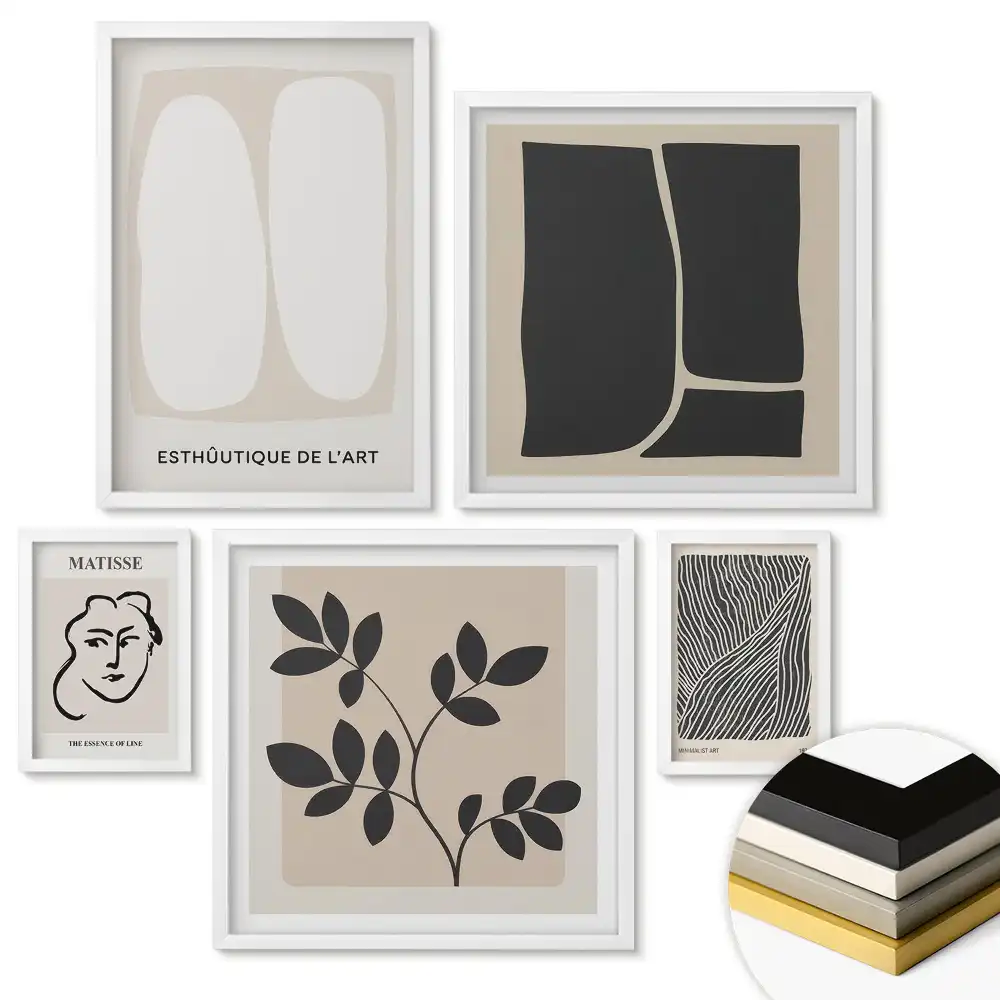 Set de 5 tablouri înrămate Forme minimaliste în arta modernă