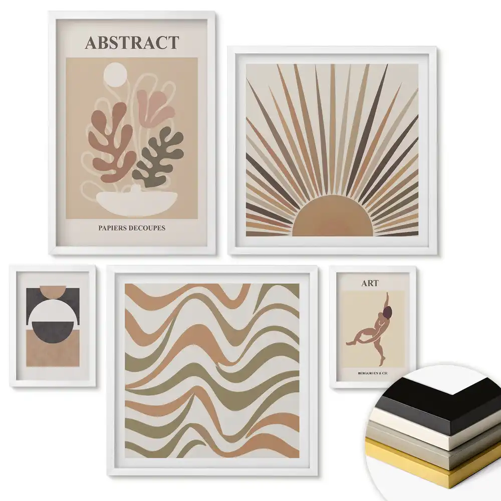 Set 5 tablouri înrămate cu modele de artă abstractă modernă