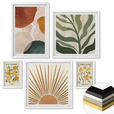 Set 5 tablouri înrămate Flori și abstracție într-o combinație armonioasă