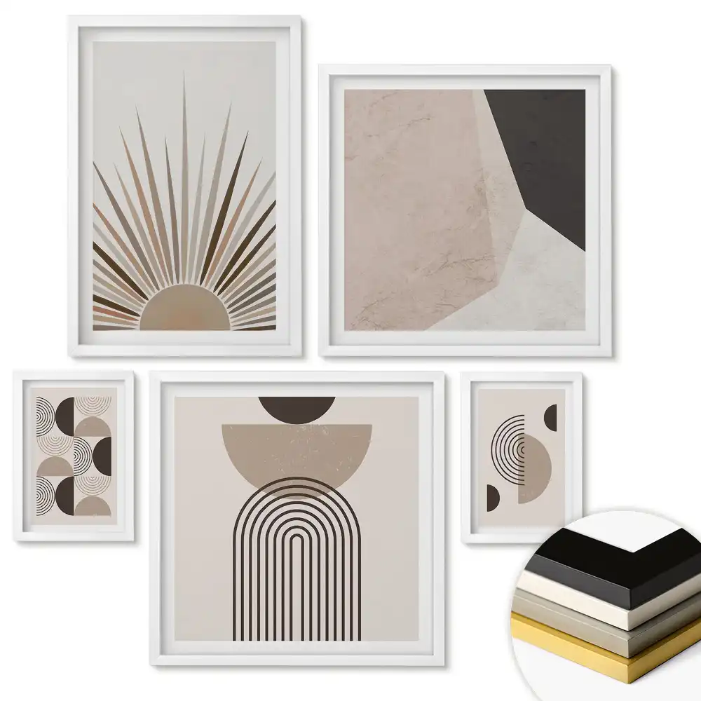 Set 5 tablouri înrămate Abstracțiuni moderne în culori discrete