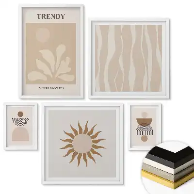 Set 5 tablouri înrămate Grafică elegantă în nuanțe de bej
