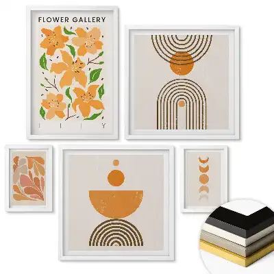 Set de tablouri înrămate cu forme abstracte în culori calde