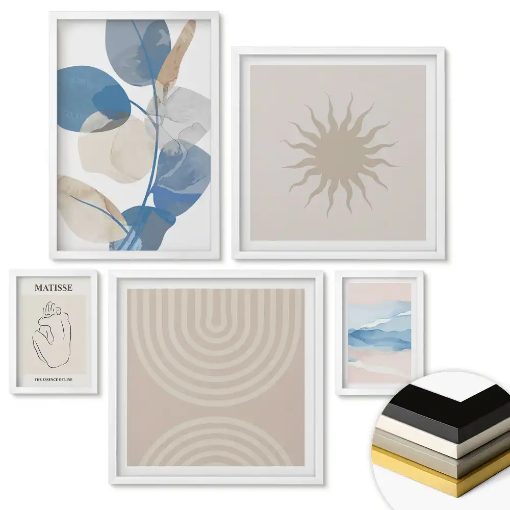 Set de 5 tablouri înrămate cu compoziții abstracte în culori discrete