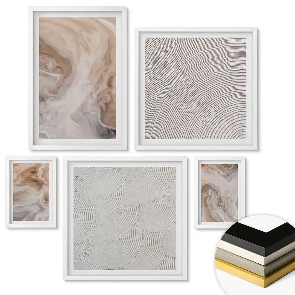 Set de tablouri înrămate cu modele abstracte în nuanțe de bej