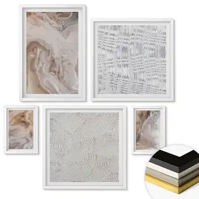 Set 5 tablouri înrămate Compoziții abstracte în nuanțe de bej
