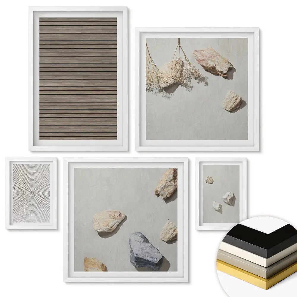 Set de tablouri înrămate cu compoziții minimaliste și elemente naturale
