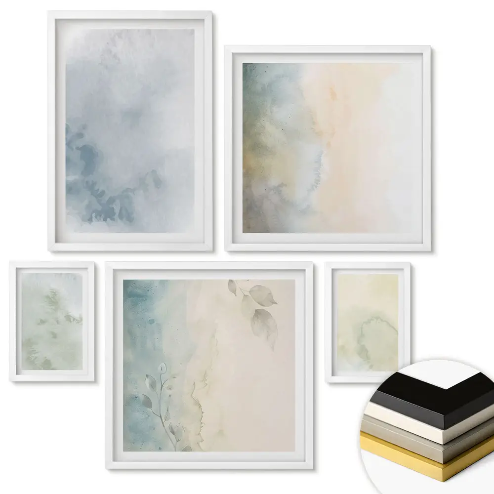 Set de tablouri înrămate cu acuarele delicate în nuanțe pastelate