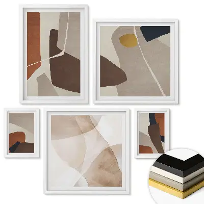 Set 5 tablouri înrămate Compoziții abstracte în culori calde