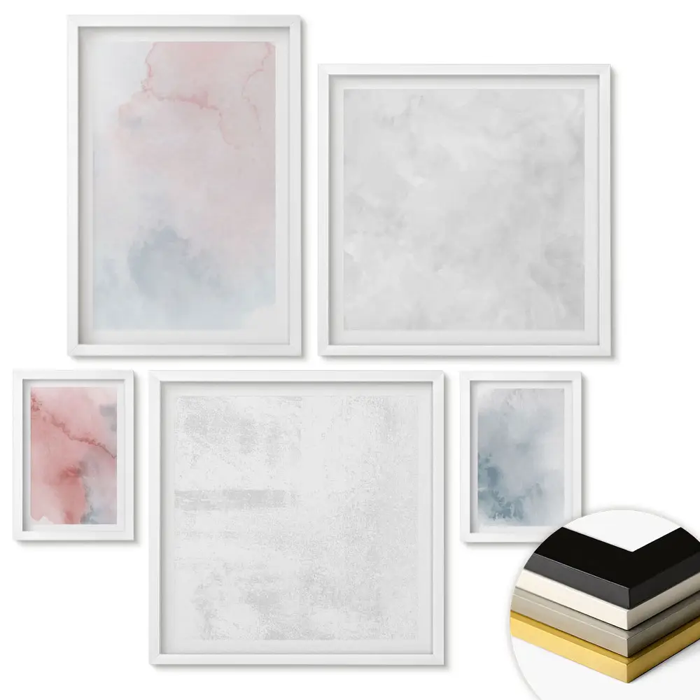 Set 5 tablouri înrămate cu compoziții abstracte în culori delicate