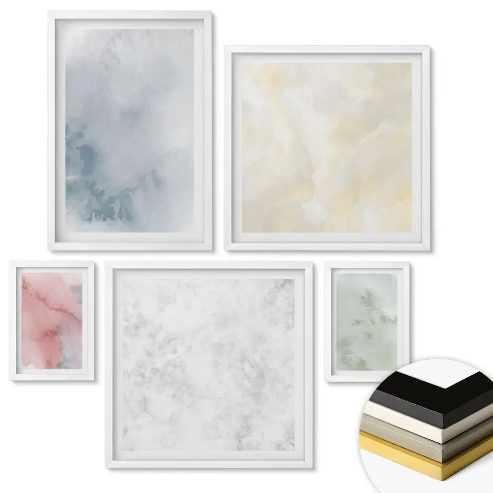 Set de tablouri înrămate cu acuarele abstracte în nuanțe pastelate